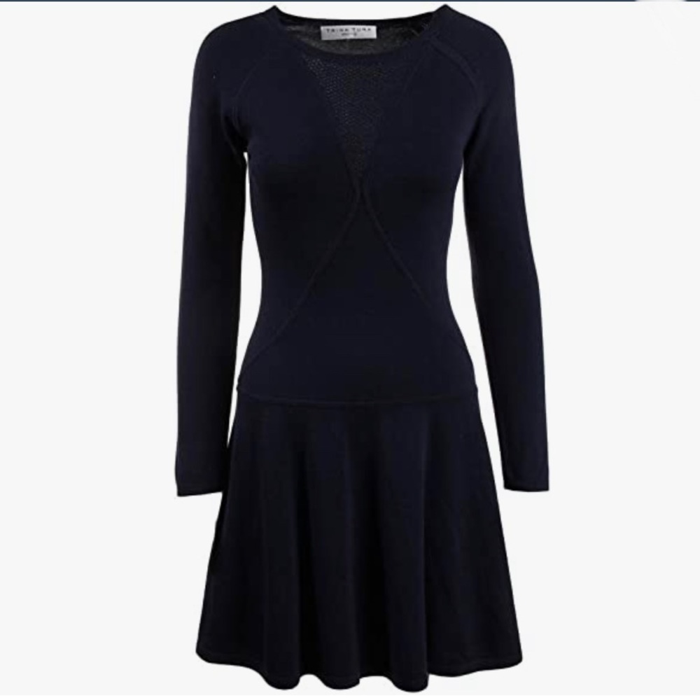 Trina Turk Lucia Long Sleeve Fit and Flare Sweater Dress in Navy Size Small - Picture 9 of 9